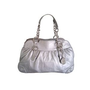 Y2K Bebe‎ Silver Pebbled  Leather Zipper Boho Grungecore Whimsy Chain Handbag